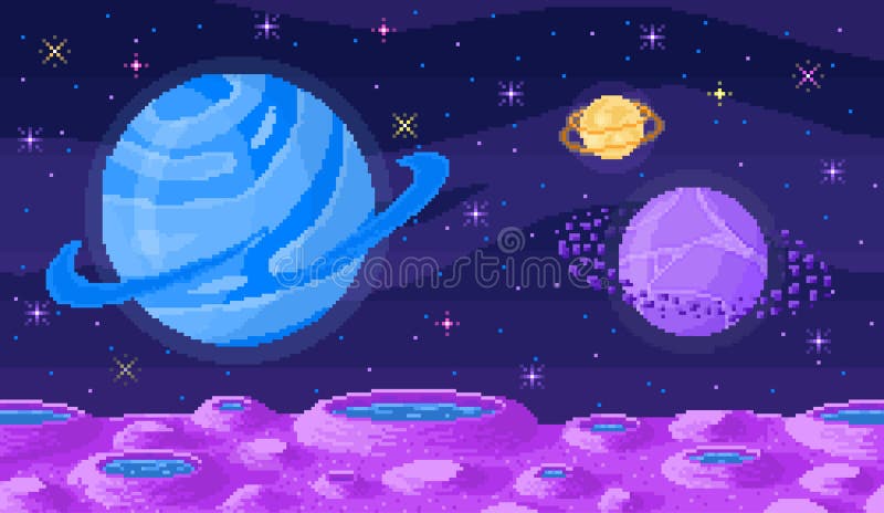 Raumplanet in Pixelart. pixelige Landschaft für Spiel oder Anwendung 8-Bit-Videospiel