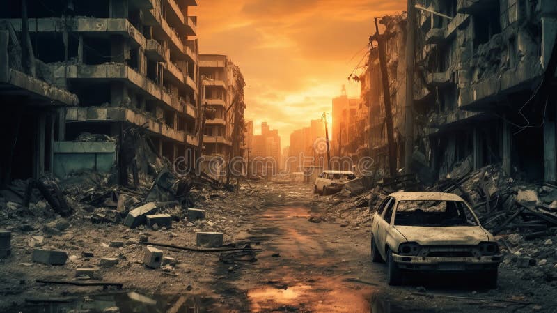 Ravaged City after War. Generative AI. Stock Illustration ...