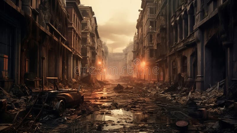 Ravaged City after War. Generative AI. Stock Illustration ...