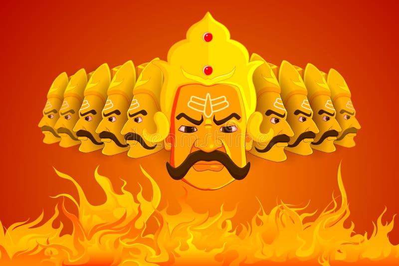 Ravana que quema en fuego en Dussehra ilustración del vector Ravana que quema en fuego en Dussehra ilustración del vector
