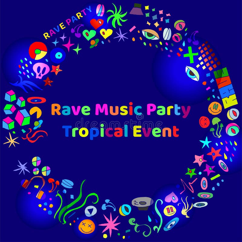 Rave Music Party Event Handdrawn Elements Stock Vector Illustration