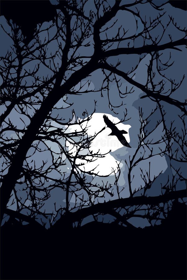 Midnight bird. Полуночный ворон. Полуночная птица. Вороны ночью. Лес Луна вороны горизонтально.