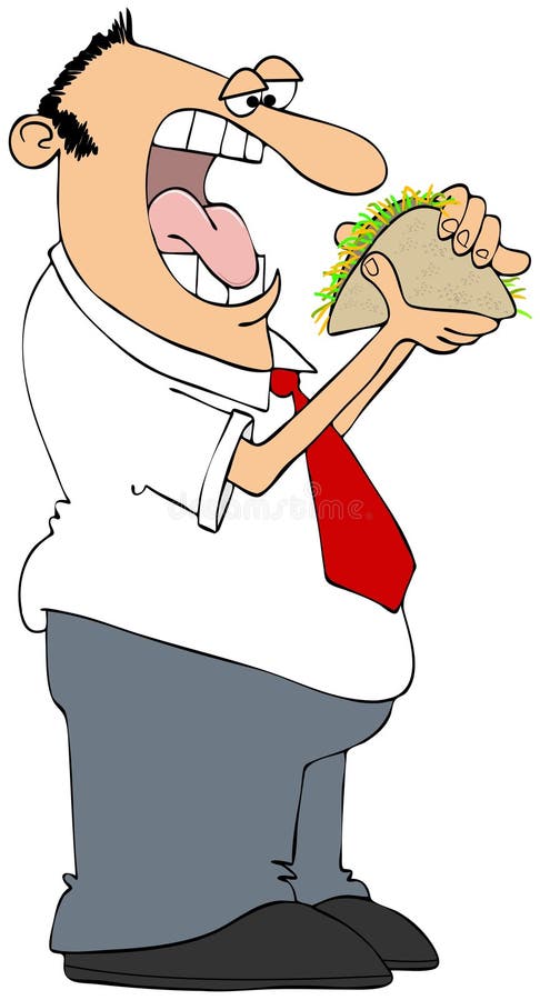 Ravenous man eating a taco