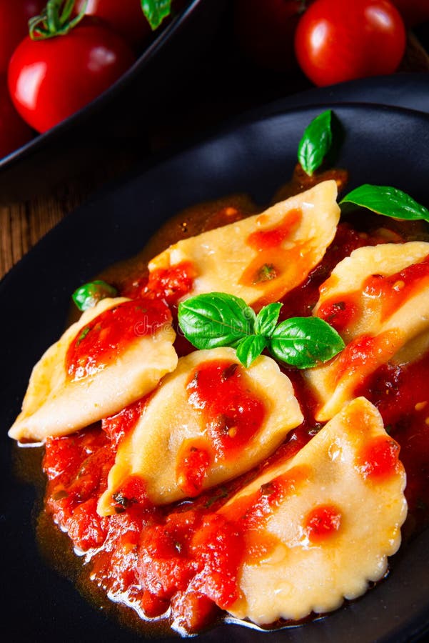 Ravioli Alla Genovese with Basil Tomato Sauce Stock Photo Image of