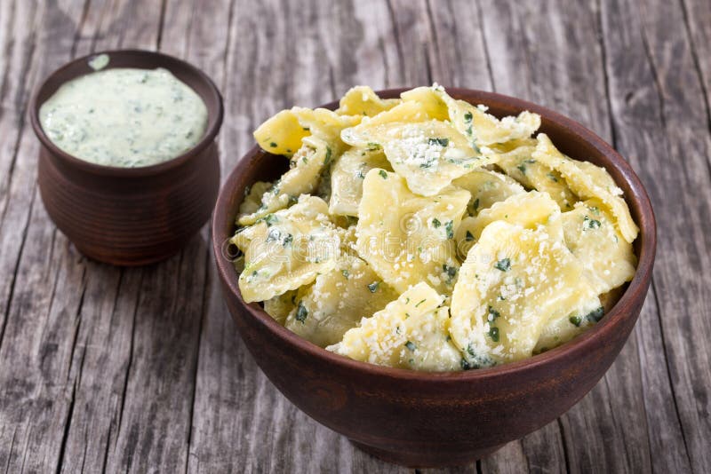 Italian ravioli filling with ricotta cheese and spinach, close-up. Italian ravioli filling with ricotta cheese and spinach, close-up