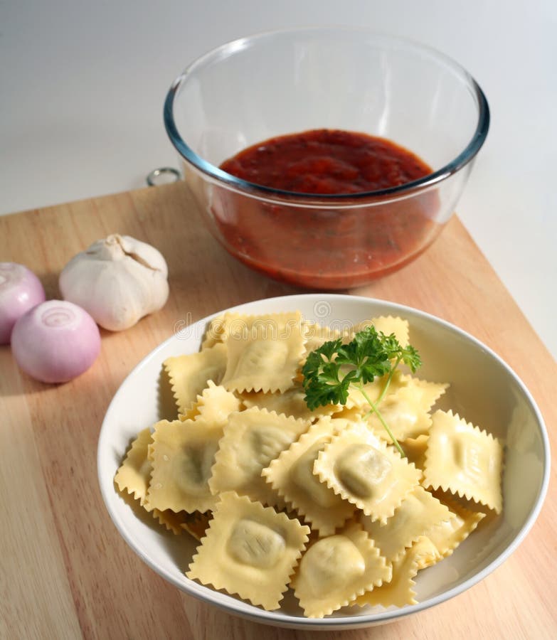 Ravioli Pasta Tomato Sauce Raw Stock Photo Image of kitchen, garlic