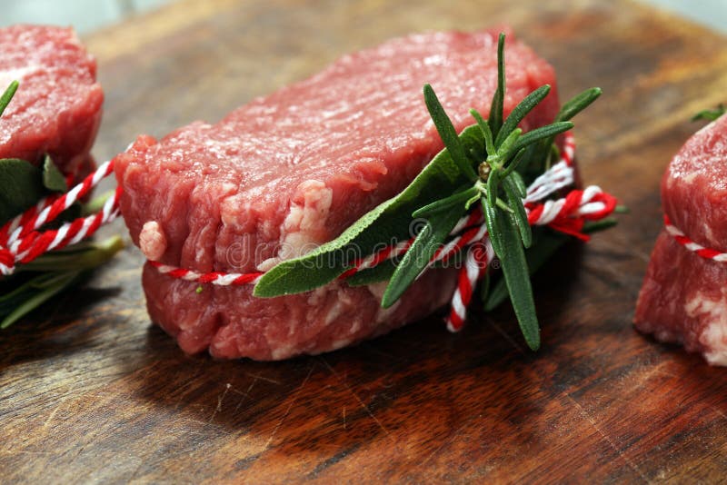 Raw Beef Fillet Steaks with Spices for Bbq Grilling. Stock Image