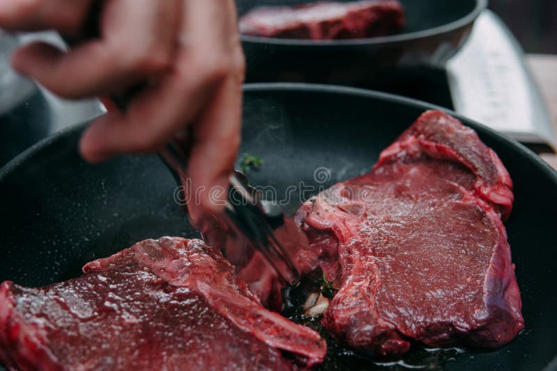 Raw Beef Meat for Cooking Steak. Raw Beef is Sliced, Cooking Meat for