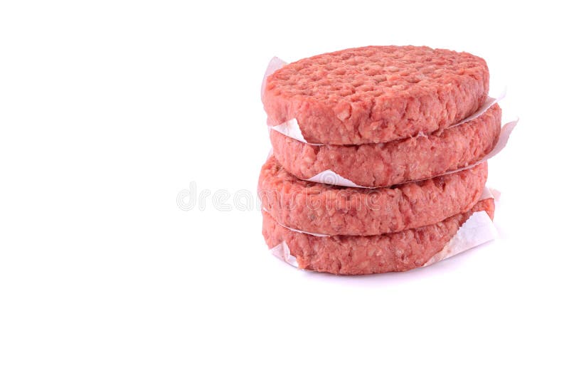 Beef Patties and Spices for Making a Burger. Isolated on a White