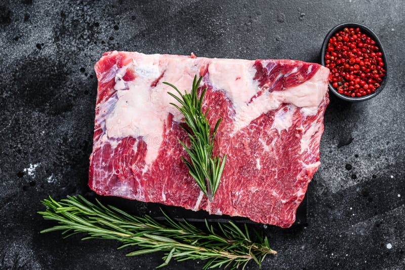 Raw Beef Short Ribs Kalbi on Marble Board. Black Background Stock Image ...