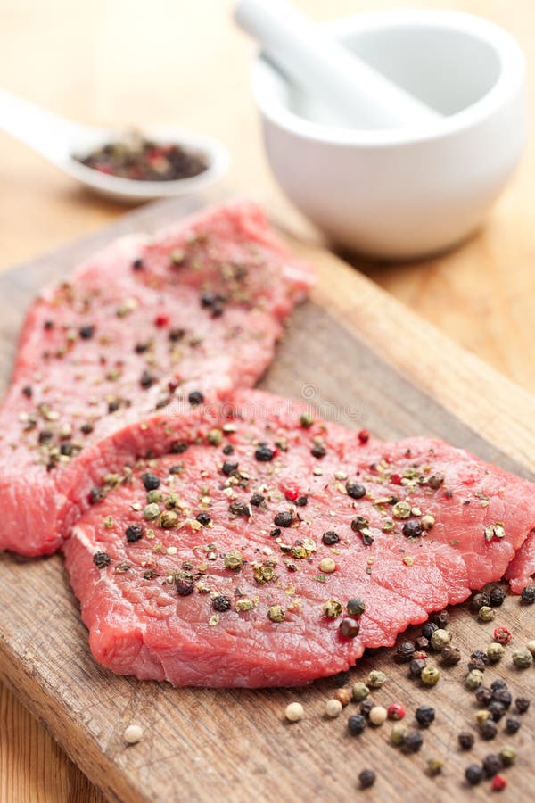 Raw beef steak with pepper stock image. Image of beef - 16758421