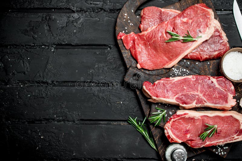 Raw Beef Steaks with Spices and Salt Stock Image Image of protein
