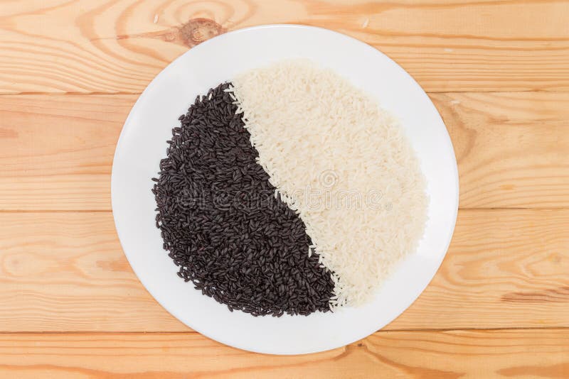 Raw Black and White Rice on Dish on Rustic Table Stock Photo Image of