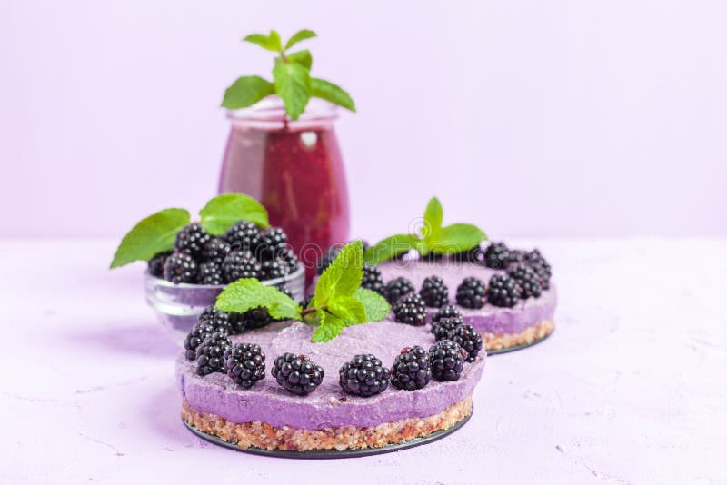 Raw Blackberry Dessert Decorated with Fresh Ripe Forest Berries and ...