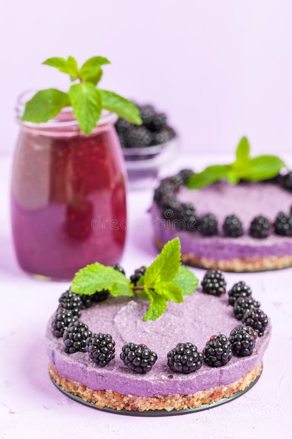 Raw Blackberry Dessert Decorated with Fresh Ripe Forest Berries and ...