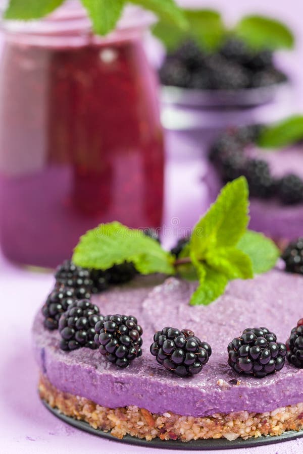 Raw Blackberry Dessert Decorated with Fresh Ripe Forest Berries and ...