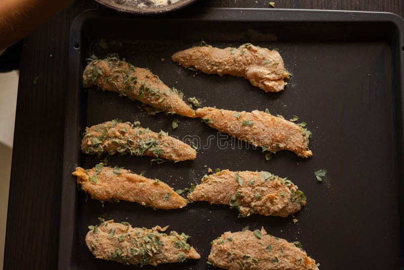 Raw Breaded Chicken Preparing Closeup Stock Photo Image of dinner, close 254608828