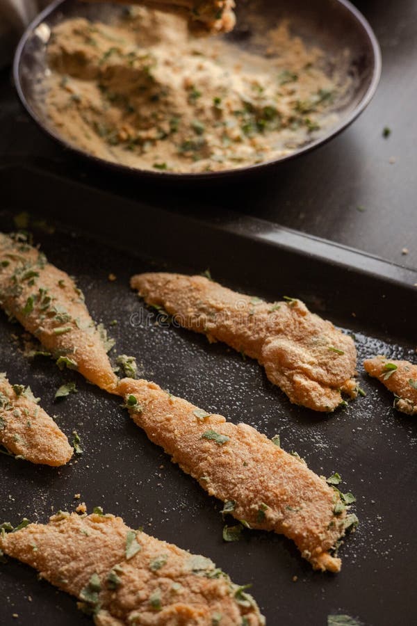 Raw Breaded Chicken Preparing Closeup Stock Photo Image of fresh, filet 254608846
