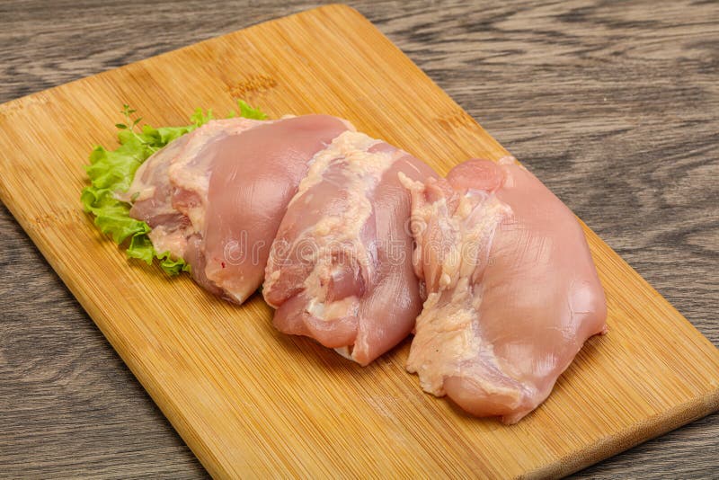 Raw Chicken Boneless and Skinless Leg Stock Photo Image of board