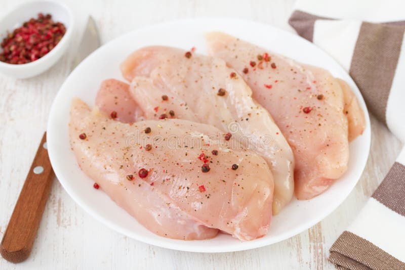 Raw Chicken Breast with Pepper Stock Photo Image of knife, health