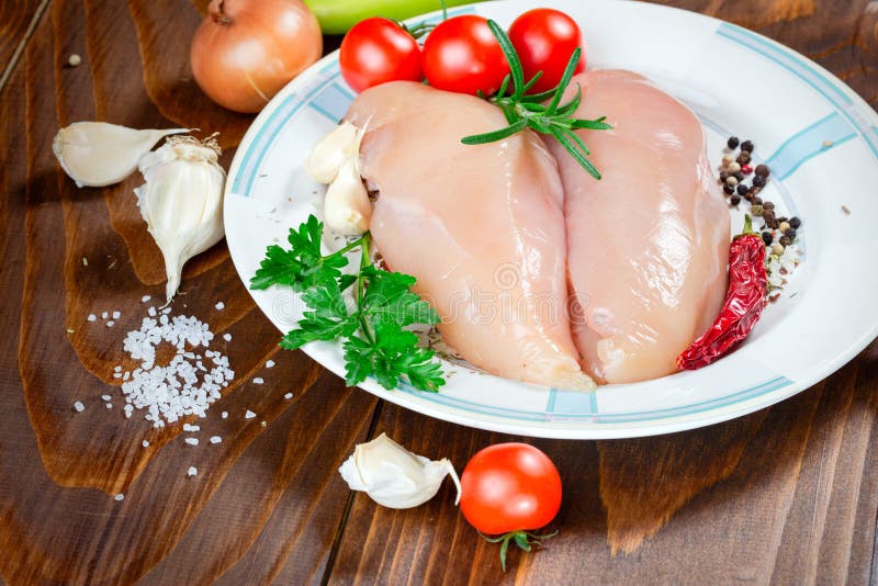Raw Chicken Breast, White Chicken Meat in Plate Stock Image Image of nutrition, garlic 84876925