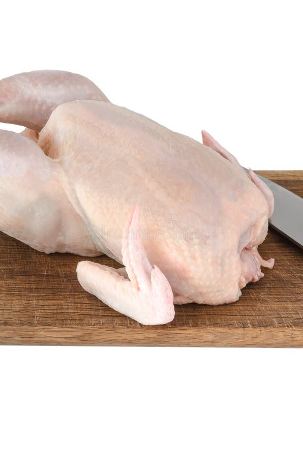 Raw Chicken Carcass on Cutting Board Isolated Stock Photo Image of