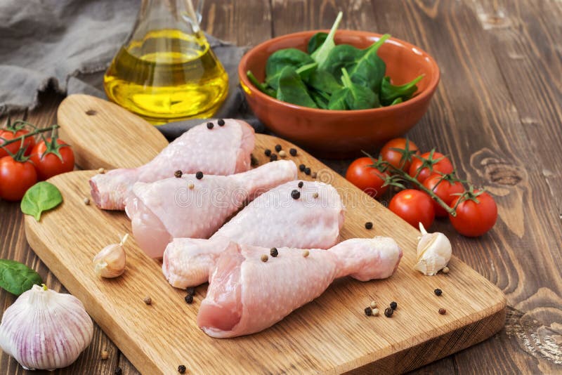 Raw chicken drumstick.