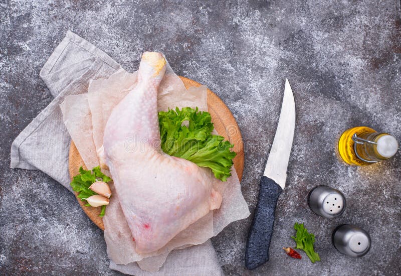 Raw Chicken Leg on Cutting Board Stock Image Image of kitchen