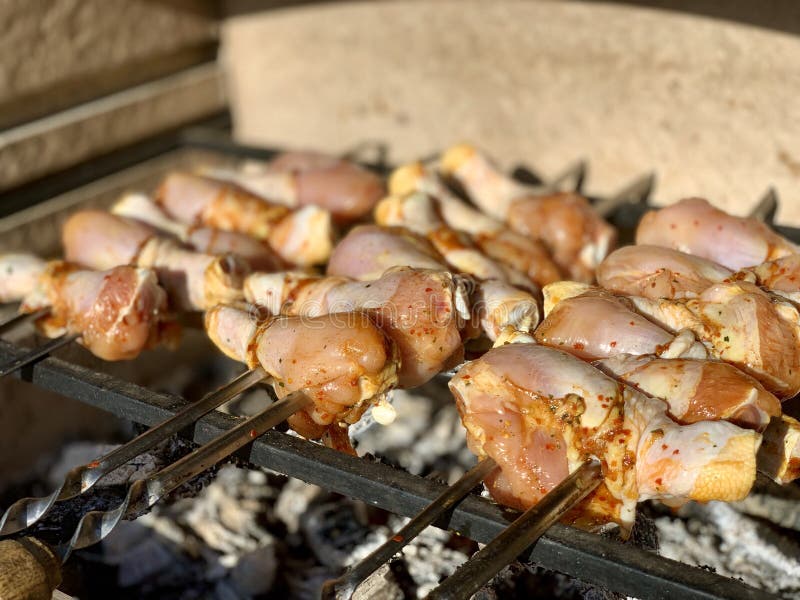 Raw Chicken Legs Fried on Charcoal Stock Photo Image of fund, bakery