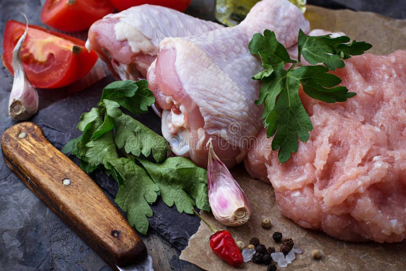 Raw Chicken Legs and Minced Meat Stock Image Image of chicken