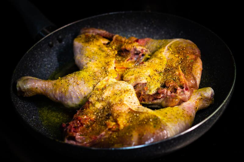 Chicken Legs in a Frying Pan Stock Photo - Image of quarters, legs
