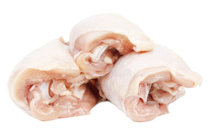 Raw Chicken Meat on a White Background, Broiler Thigh Stock Image