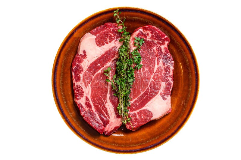 Raw Chuck Eye Roll Steaks Organic Beef Meat. Isolated on White