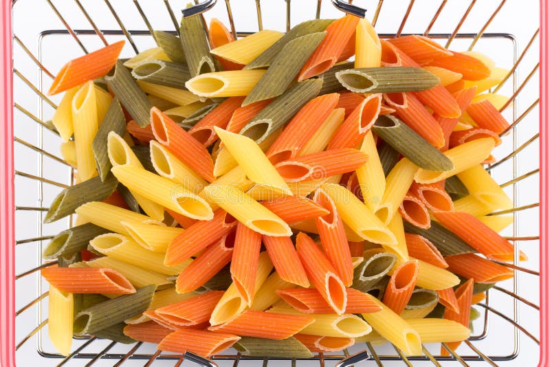 Raw Colored Pasta In Shopping Basket Stock Image Image of heap