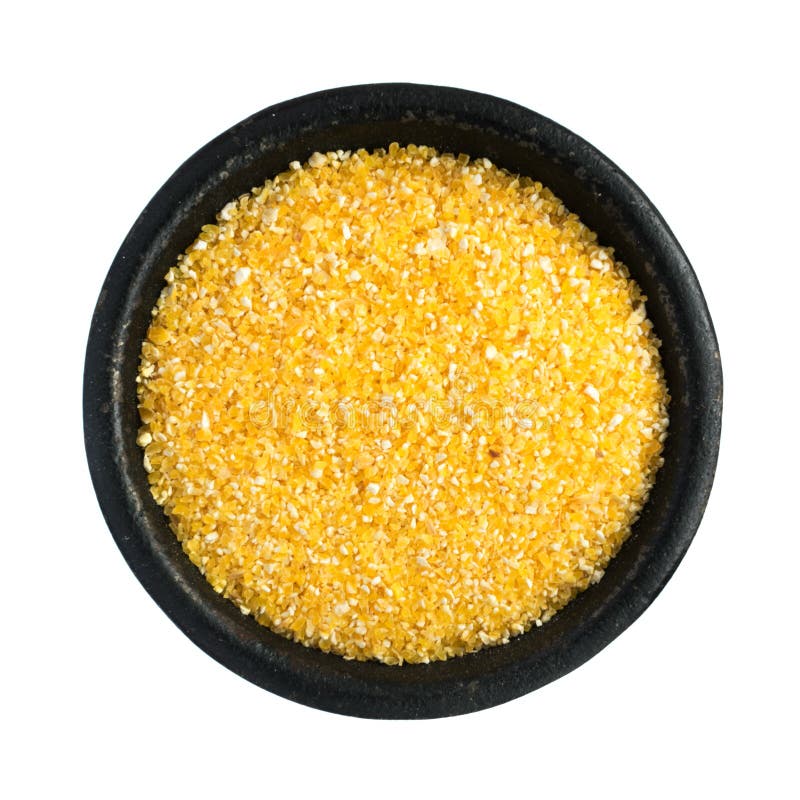Raw Corn Grits Heap In Black Iron Bowl Stock Photo Image of nutritional, background 86008284