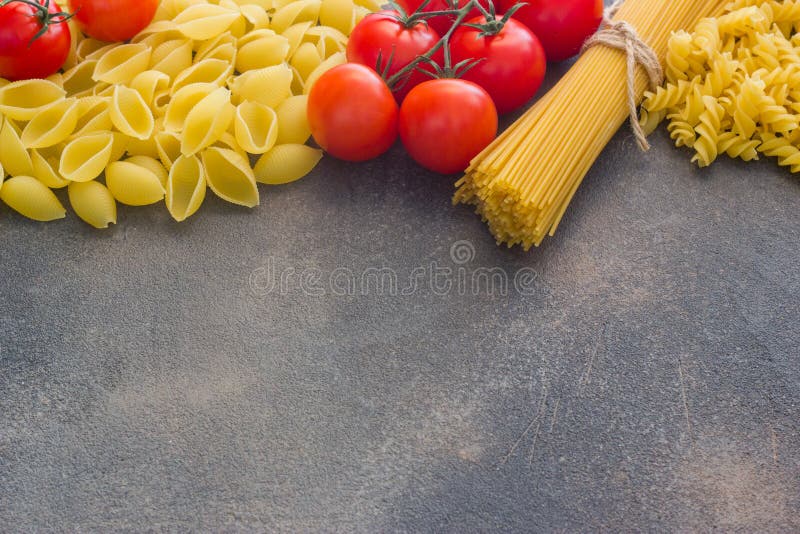 Raw Different Types of Pasta for Cooking, Top View Stock Photo Image
