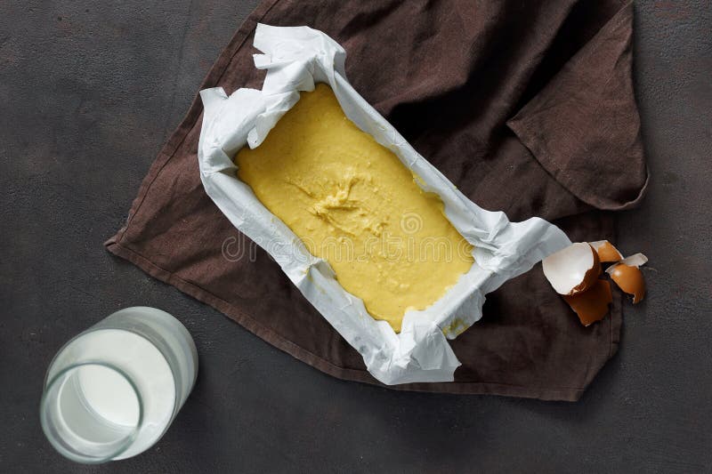 Raw Dough Cooking Corn Bread Baking Cookware Top View Stock Image