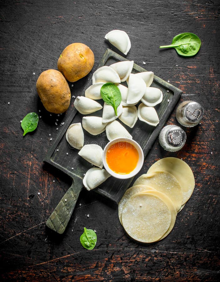 Raw Dumpling. Preparation Dumplings with Potatoes and Spices Stock