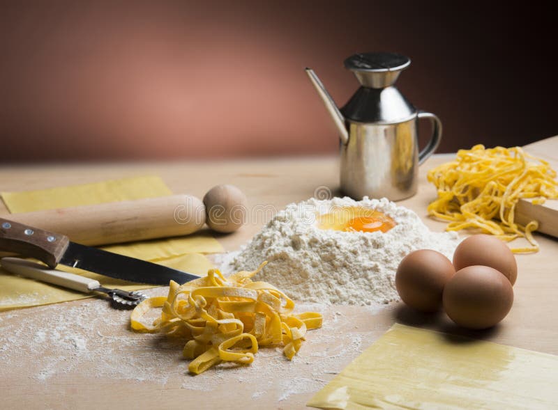 Raw Egg Pasta with Flour and Rolling Pin Stock Image - Image of ...