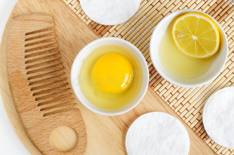 Raw Egg in the Small White Bowl, Wooden Hair Brush, Lemon Juice with Lemon  Slice. Natural Homemade Hair Treatment and Zero Waste Stock Image - Image  of damaged, juice: 178056623