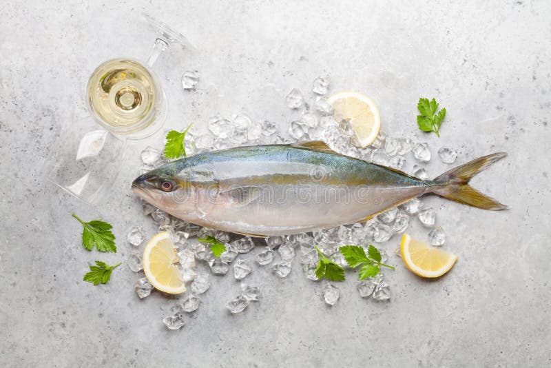 Raw Fish Cooking. Seafood and Wine Stock Photo Image of delicious