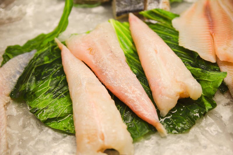 Raw Fish Meat on Ice Seamarket Stock Image Image of heap, bass 64154003