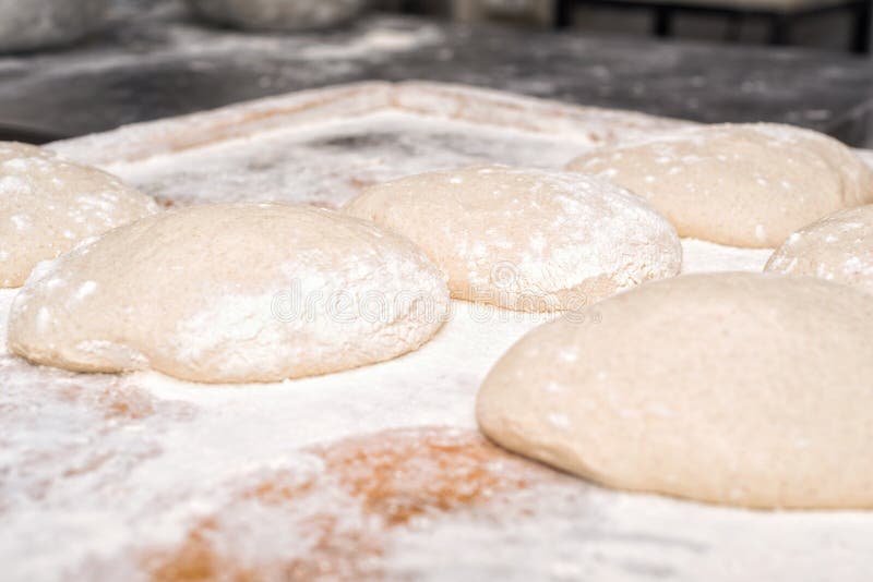 Raw fresh dough in industrial bakery. Raw fresh yeast dough stock images, royalty-free photos and pictures