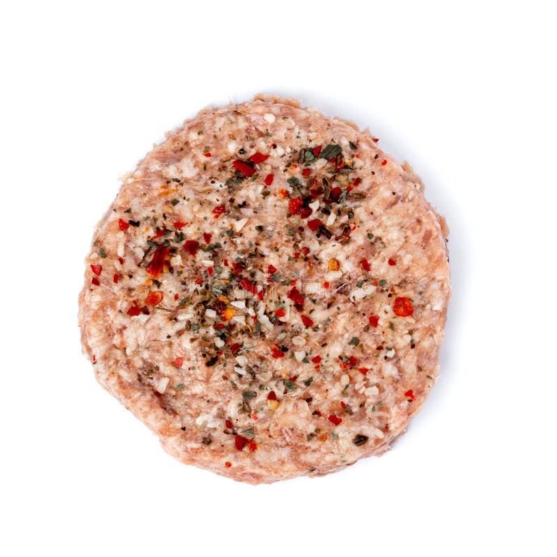 Raw fresh large beef burger isolated on white background