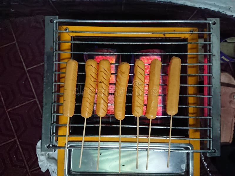 Top View, Grilled Sausage at Portable Stove Stock Image Image of