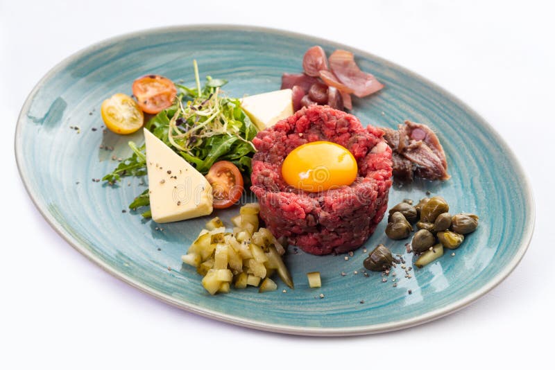 Raw Ground Beef with Egg. German Cuisine Dish Stock Photo Image of