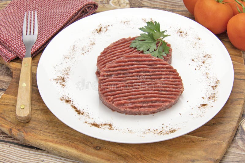 Raw Ground Beef Steaks on a Plate Stock Image Image of minced, table 230907087