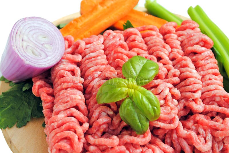 Raw ground beef with vegetables