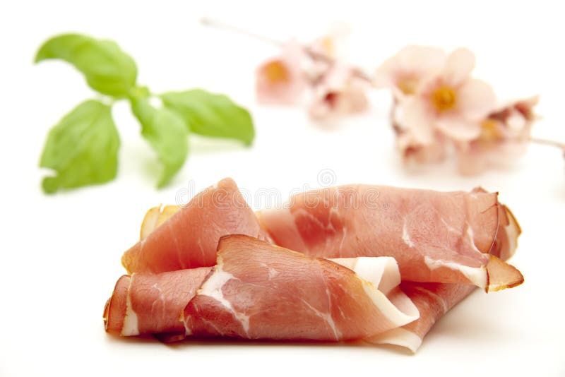 Raw ham with basil