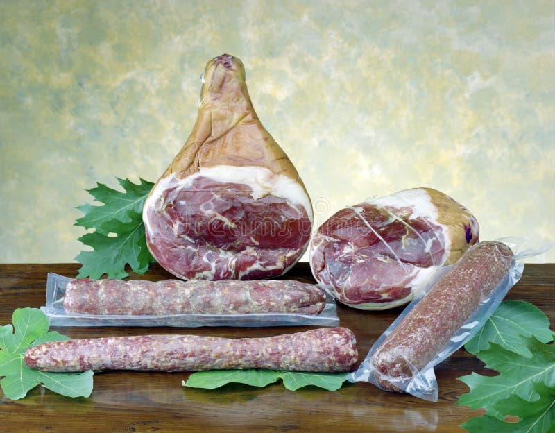 Raw ham and salami stock photo. Image of italian, prosciutto 117697790